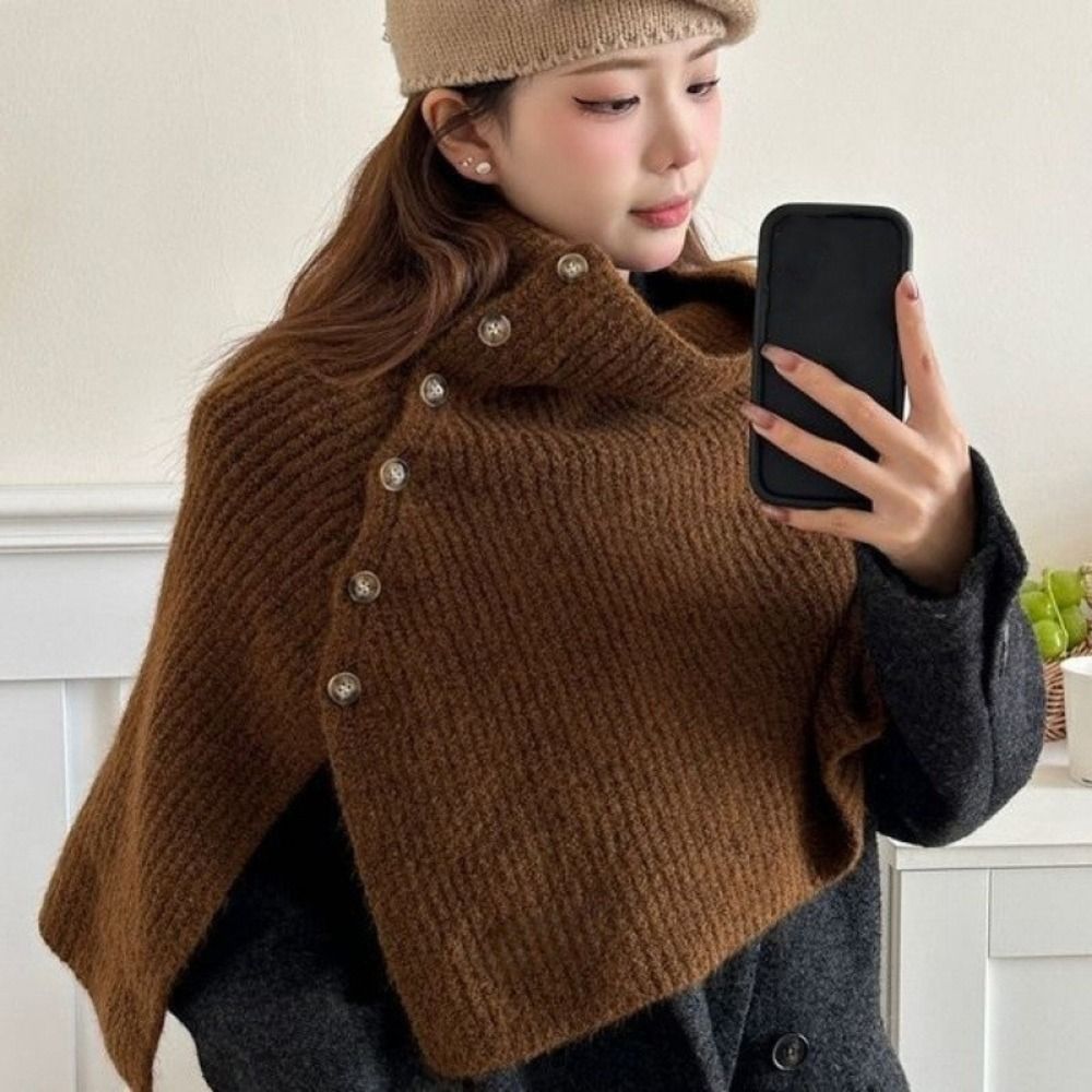 Embellish Knit - Classic Button Knitted Shawl Warm Thicken