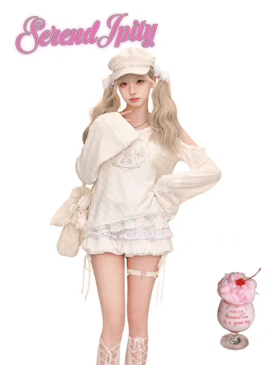 Sweet Kawaii Y2K 2 Piece Set W - Elastic Lace Trim recension och pris